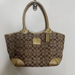 Coach Signature Brown and Gold Canvas Tote Bag